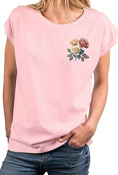 MAKAYA Print-Shirt mit Rosenmotiv Damen Top Rosendruck Aufdruck Rose (Weiß, günstig online kaufen