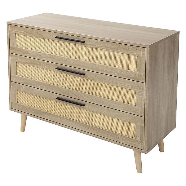 ML-Design Kommode mit 3 Schubladen 100x77x40cm Eiche Optik Rattanfront günstig online kaufen