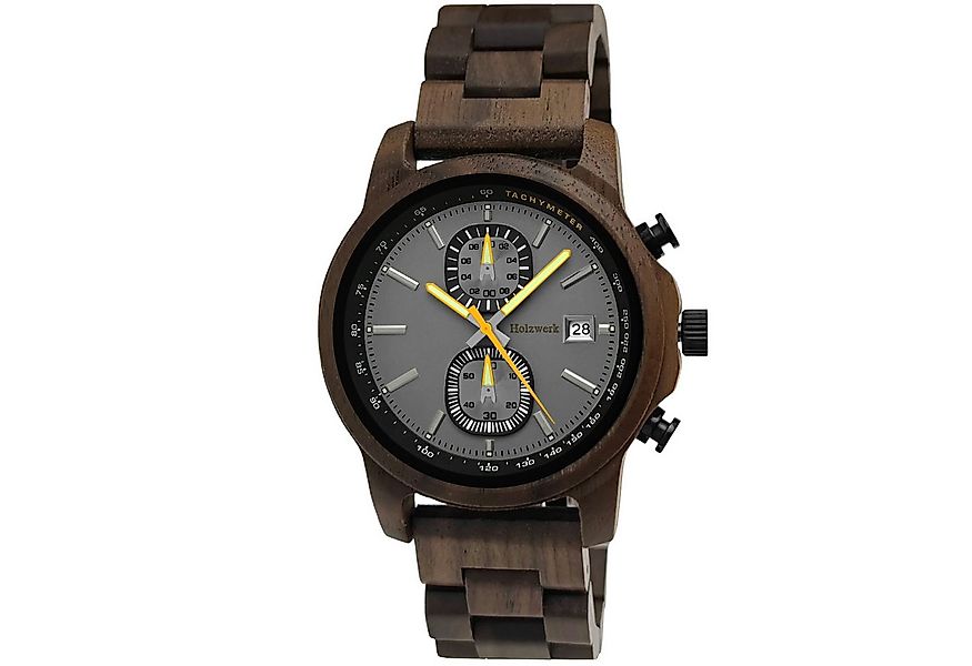 Holzwerk Chronograph Herren Designer Holz Armband Uhr, Tachymeter mit Datum günstig online kaufen