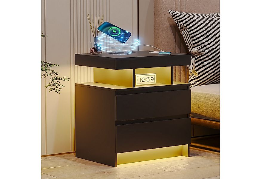 LVSOMT Nachttisch LED Nachttisch mit Ladestation, 3 Farben Licht und Steckd günstig online kaufen