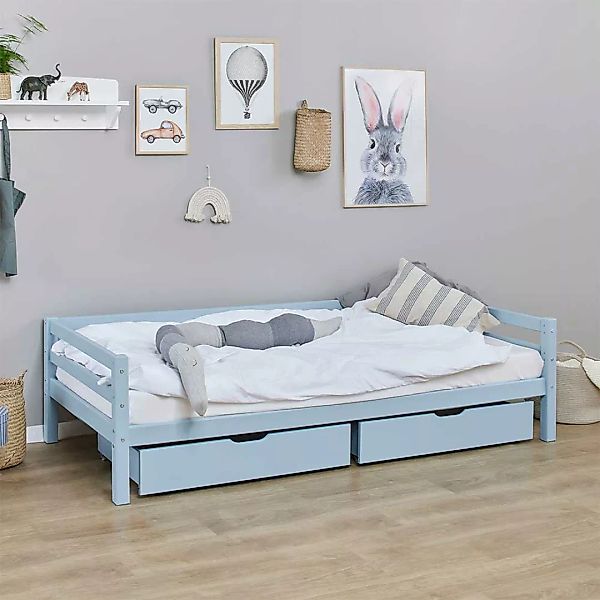 Kinderbett Kinder Einzelbett in Hellblau aus Kiefer Massivholz günstig online kaufen