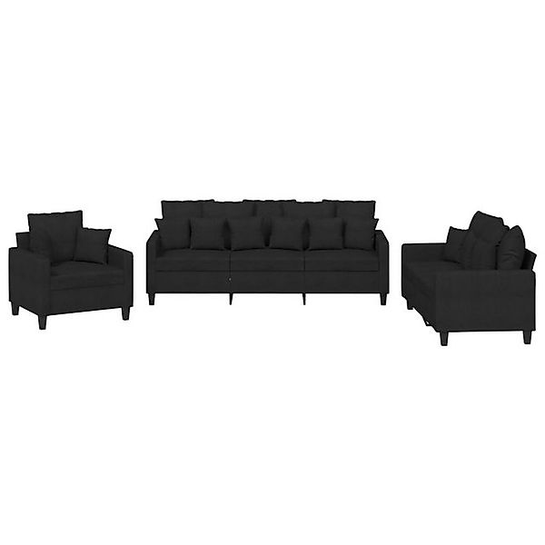 vidaXL Sofa, 3-tlg. Sofagarnitur mit Kissen Schwarz Stoff günstig online kaufen