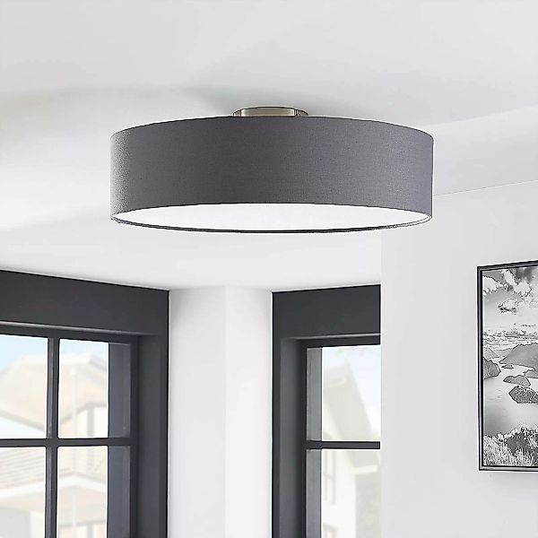 Lindby Deckenleuchte Sebatin, Ø 50 cm, grau, Stoff, E27 günstig online kaufen