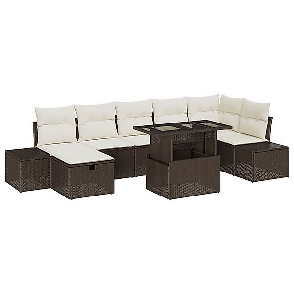 vidaXL Loungesofa 8-teiliges Garten Sofa Set mit Kissen Braun Poly Rattan, günstig online kaufen