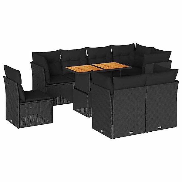 vidaXL 9-Tlg Garten-Sofagarnitur mit Kissen Schwarz Poly Rattan 3326939 günstig online kaufen