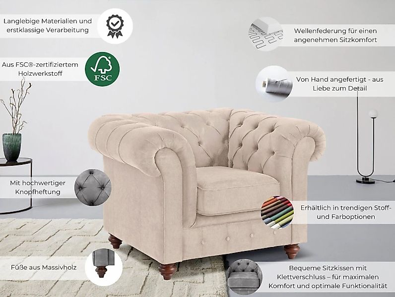 Home affaire Sessel "Chesterfield B/T/H: 105/69/74 cm" mit hochwertiger Kno günstig online kaufen