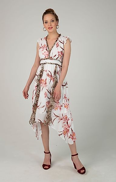 Passioni Druckkleid im eleganten Mustermix Volantoptik günstig online kaufen