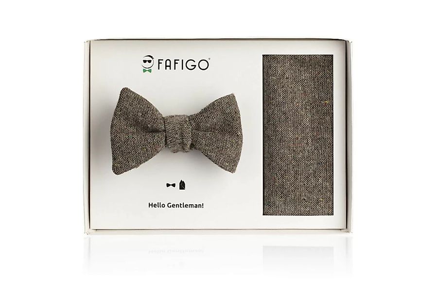 "Alfredo", braune Tweed Fliege + Einstecktuch im Set günstig online kaufen