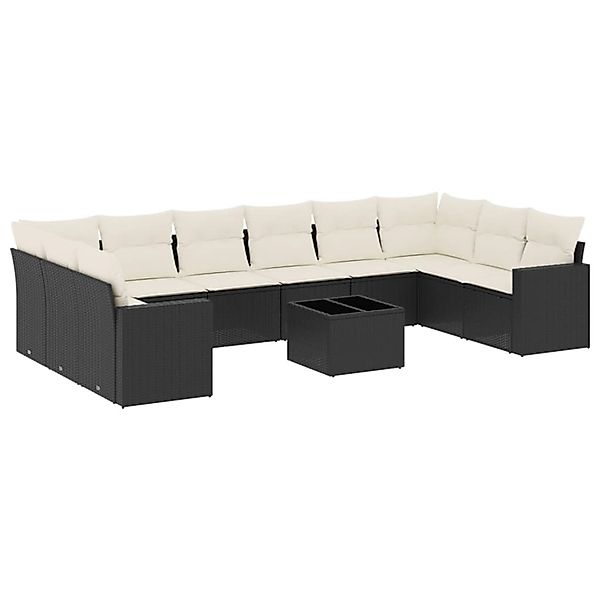 vidaXL 11-Tlg Garten-Sofagarnitur mit Kissen Schwarz Poly Rattan 3219466 günstig online kaufen