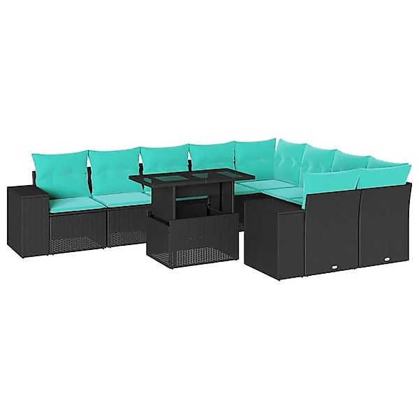vidaXL 10-Tlg Gartensofa-Set mit Kissen Schwarz Polyrattan 3269387 günstig online kaufen