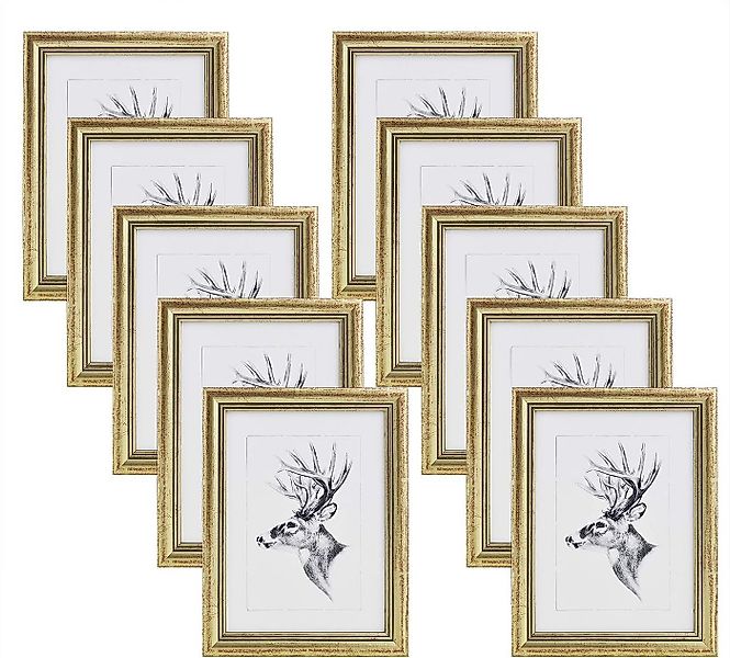 Woltu Bilderrahmen, für 10 Bilder (10 St), Artos Stil Holzrahmen Fotogaleri günstig online kaufen