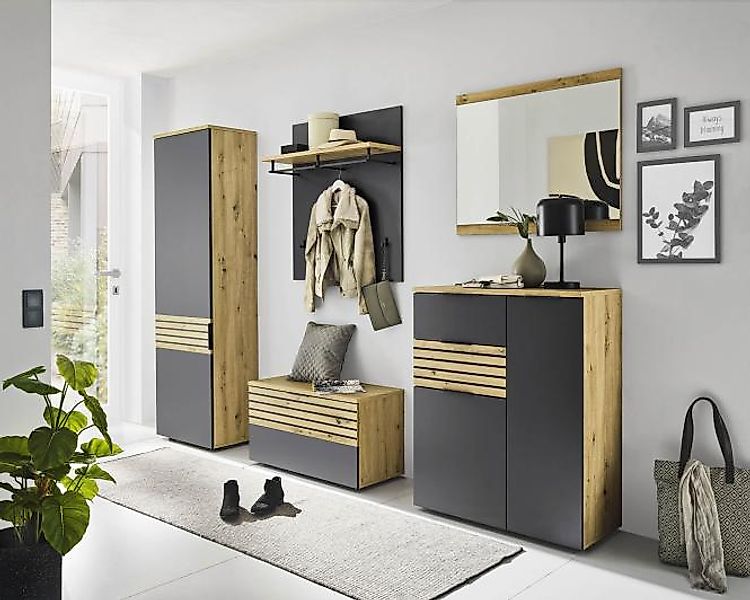 HBZ Garderoben-Set "5-tlg. Eiche Stripes Optik Flurgarderobe Stellmaß BxHxT günstig online kaufen