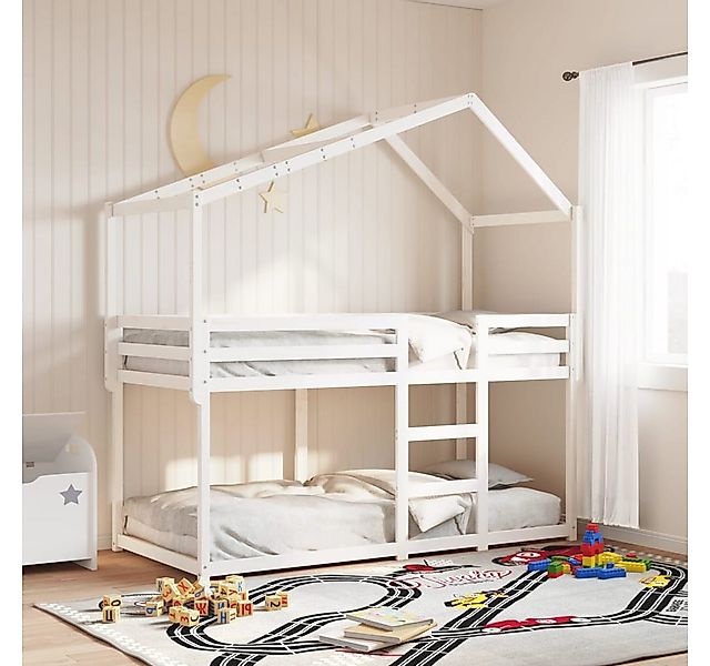 vidaXL Bett, Etagenbett mit Dach Weiß 90x200 cm Massivholz Kiefer günstig online kaufen