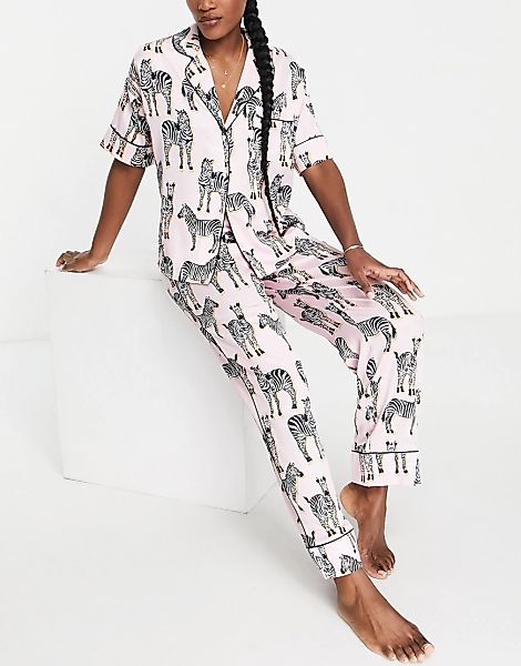 River Island – Pyjama-Set in Rosa mit Zebramuster und dazu passendem Scrunc günstig online kaufen