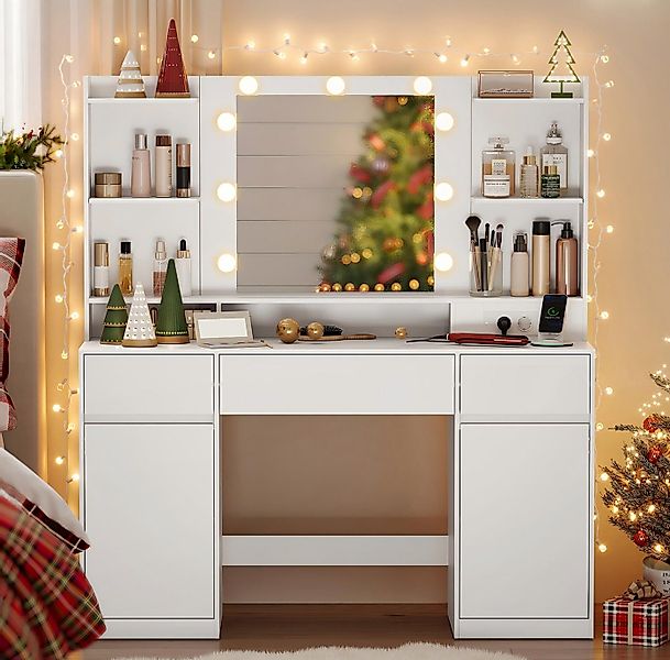 VASAGLE Schminktisch mit Spiegel und LED-Leuchten, Steckdosenleiste, Schubl günstig online kaufen