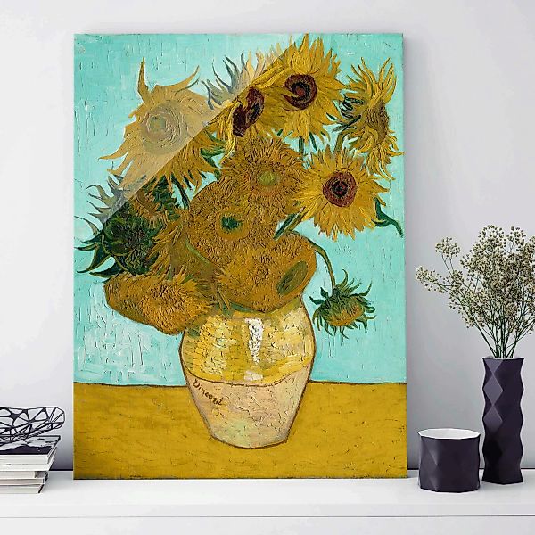Glasbild Kunstdruck - Hochformat Vincent van Gogh - Vase mit Sonnenblumen günstig online kaufen