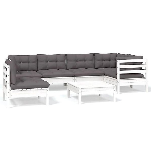 vidaXL 7-Tlg Garten-Lounge-Set mit Kissen Weiß Kiefernholz 3096425 günstig online kaufen