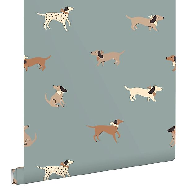 ESTAhome Tapete Hunde Blau und Braun 50 x 900 cm günstig online kaufen