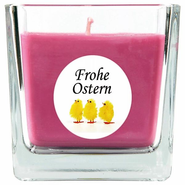 HS Candle Duftkerze & Glas Frohe Ostern Viereck 8 x 7,5cm Lavendel Küken günstig online kaufen