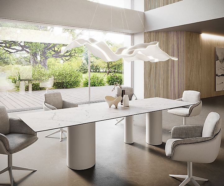 Esstisch Edge 300x100 Keramik Laminam®Statuarietto Weiß Troa Metall Weiß günstig online kaufen
