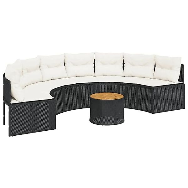 vidaXL Gartensofa mit Tisch und Kissen Halbrund Schwarz Poly-Rattan 3318530 günstig online kaufen