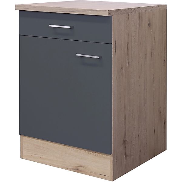 Flex-Well Exclusiv Küchen-Unterschrank Morena 60cm Basaltgrau-San Remo Eich günstig online kaufen