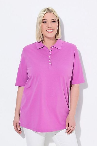 Ulla Popken T-Shirt Poloshirt Piqué Polokragen Samt-Knopfleiste günstig online kaufen