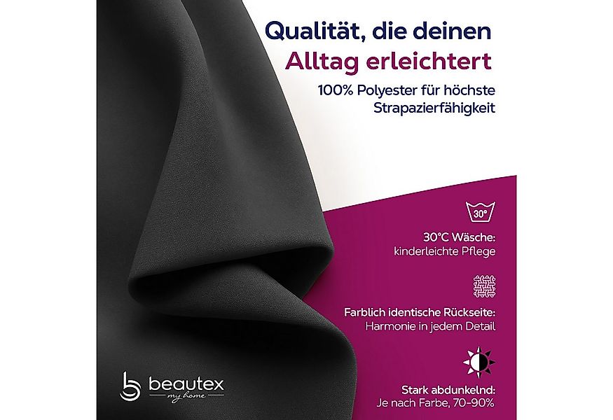 Beautex Verdunkelungsvorhang 2er Set Verdunkelungsgardine mit U-Band, Black günstig online kaufen