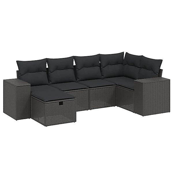 vidaXL 6-tlg Garten-Sofagarnitur mit Kissen Schwarz Poly Rattan Modell 115 günstig online kaufen