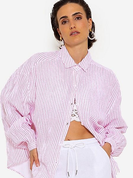 SASSYCLASSY Longbluse Oversize Musselin Bluse Damen Langarm gestreift Hemdb günstig online kaufen