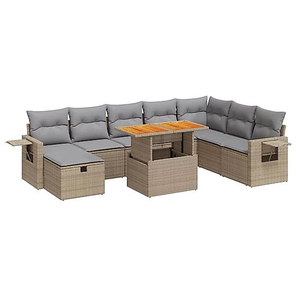 vidaXL 9-Tlg Garten-Sofagarnitur mit Kissen Beige Poly Rattan Akazie 332804 günstig online kaufen