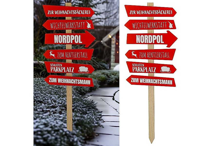 CEPEWA Gartenstecker Schild Wegweiser Weihnachten H76cm MDF naturfarben rot günstig online kaufen