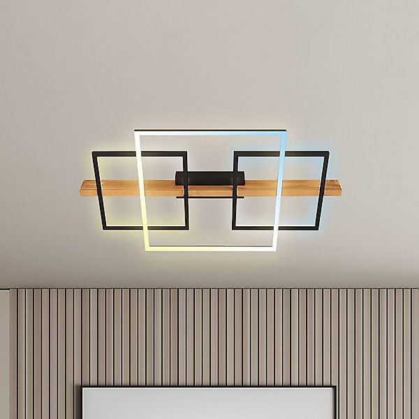 LED-Deckenleuchte Cadre, CCT, 75cm, schwarz, Holz günstig online kaufen