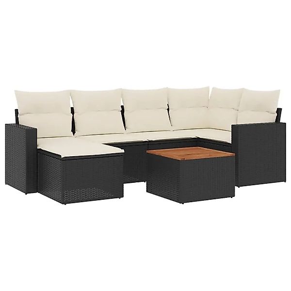 vidaXL 7-Tlg Garten-Sofagarnitur mit Kissen Schwarz Poly Rattan 3224222 günstig online kaufen