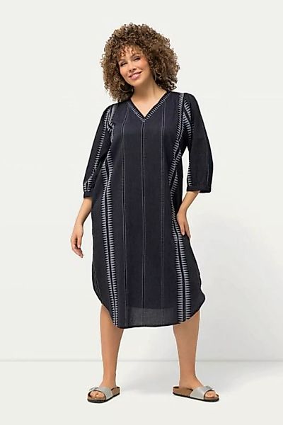 Ulla Popken Midikleid Kaftan Mustersteifen Oversiezd V-Ausschnitt günstig online kaufen