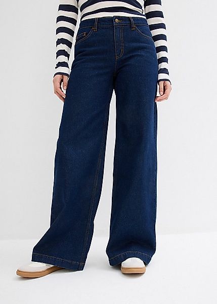 bonprix Weite Jeans mittlerer Bund, mit Elasthan-Anteil, aus Baumwolle günstig online kaufen