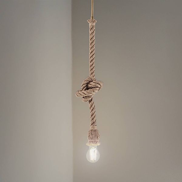 Hängelampe AYD, beige, Seil, Höhe 70 cm, E27, handgefertigt günstig online kaufen