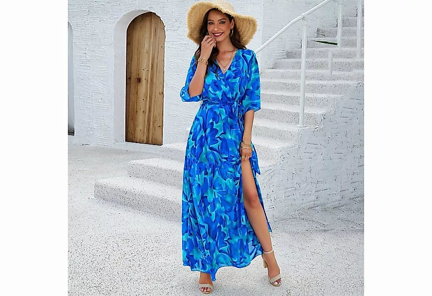 RUZU UG Strandkleid Bedrucktes Kleid, elegantes bedrucktes Frühlings- und S günstig online kaufen