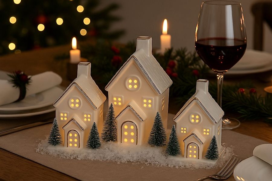 I.GE.A. LED-Dekofigur "LED-Haus" Dekoobjekt LED batteriebetrieben Weiß Gold günstig online kaufen