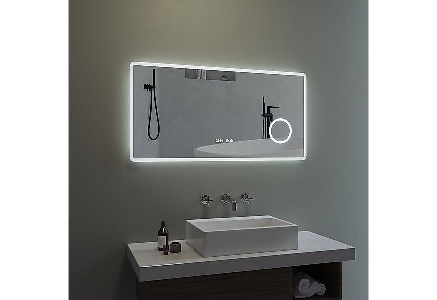 AQUABATOS Badspiegel Spiegel Badezimmer mit Beleuchtung Uhr LED Wandspiegel günstig online kaufen