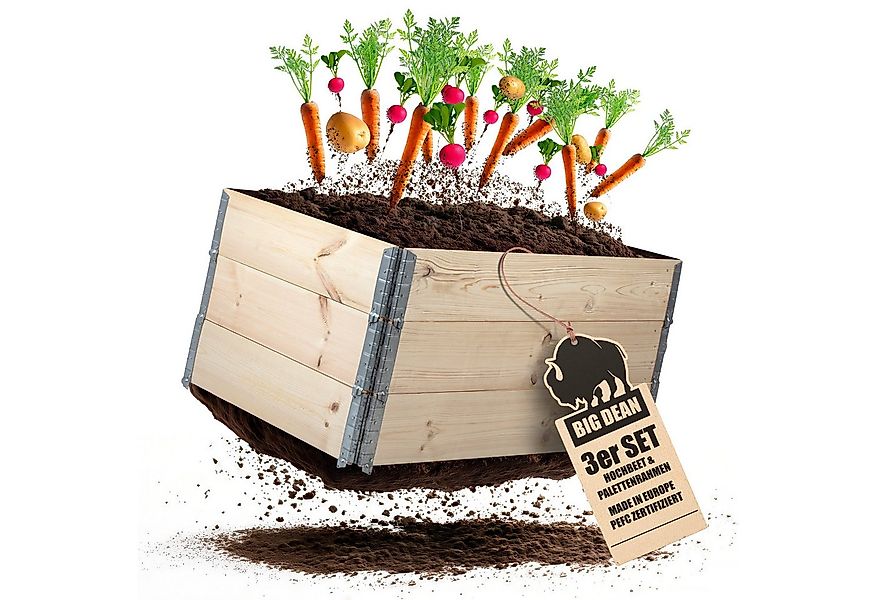 BigDean Hochbeet 3 Stück Hochbeet für Garten Holz Beet Hochbeete-Kit Palett günstig online kaufen
