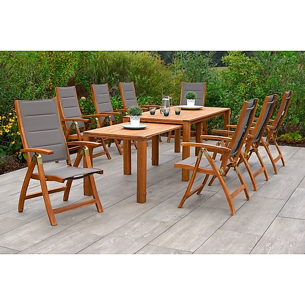 Merxx Acapulco Set 9-tlg. Flex-Gartentisch Ausziehbar 185 (370) x 90 cm günstig online kaufen