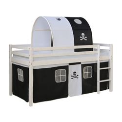 Homestyle4u Hochbett 90x200 mit Vorhang Lattenrost Matratze Tunnel in Weiß günstig online kaufen