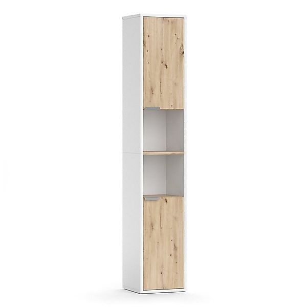 Vicco Badschrank Henri Weiß 30 x 165 cm mit Türen und Offenen Fächern günstig online kaufen
