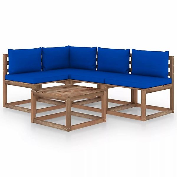 5-tlg. Garten-lounge-set Mit Blauen Kissen günstig online kaufen