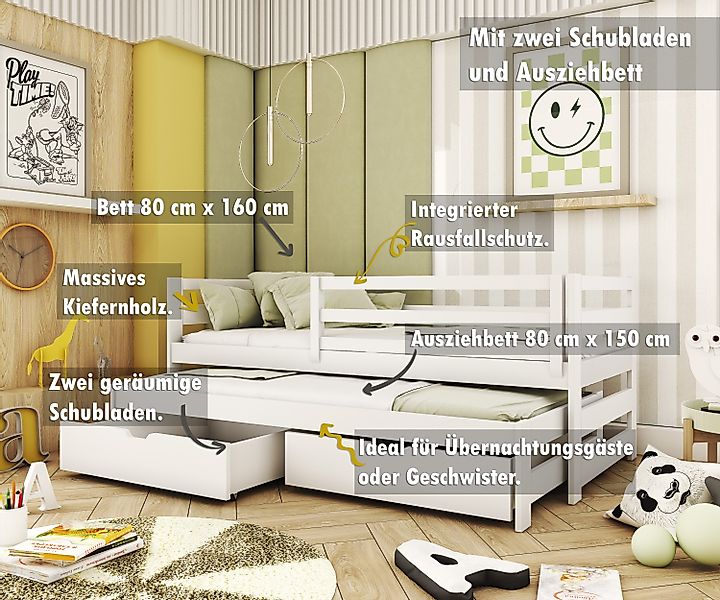 thematys Kinderbett mit Ausziehbett, in Weiß günstig online kaufen