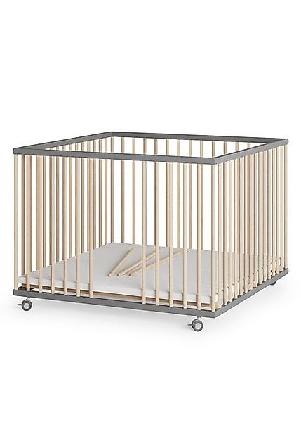 Sämann Babybett Laufgitter 100x100 cm Schlupfsprossen grau/natur Premium Ko günstig online kaufen