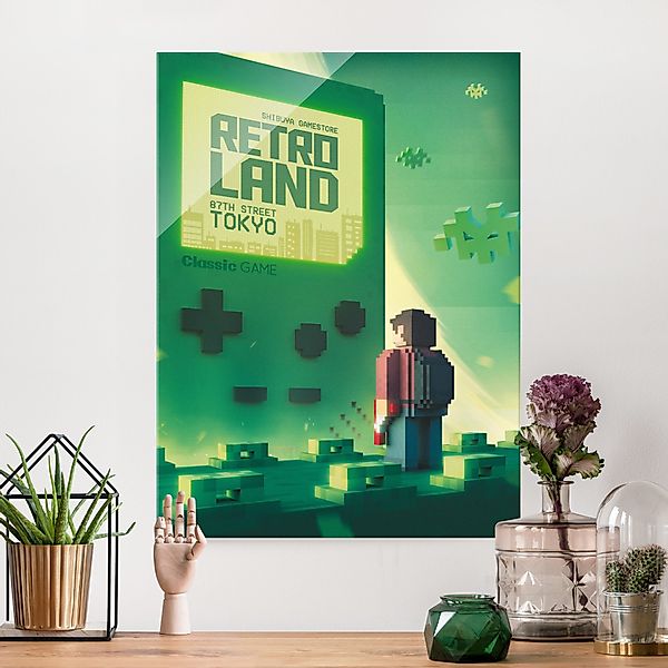 Glasbild Retro Classic Game in Türkis günstig online kaufen