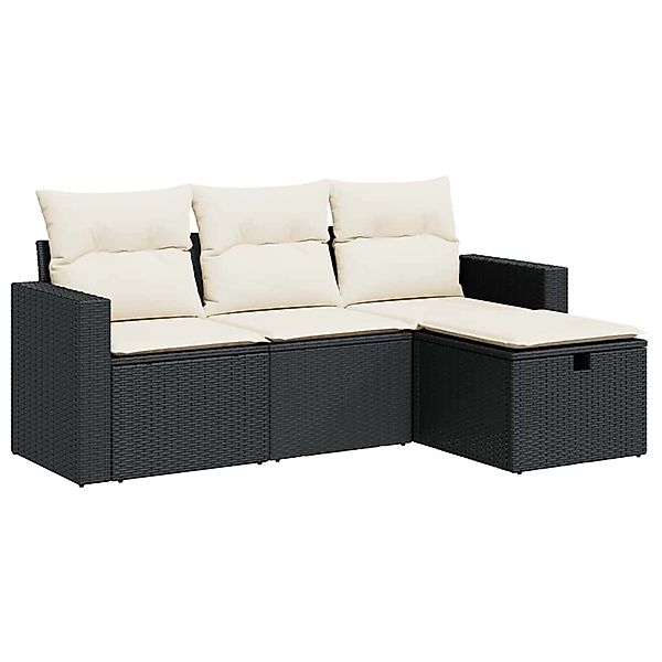 vidaXL 4-Tlg Garten-Sofagarnitur mit Kissen Schwarz Poly Rattan 3325352 günstig online kaufen