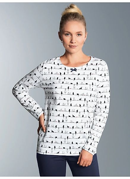 Trigema Schlafanzug "TRIGEMA Langarmshirt mit Katzenmotiv", 1 Stk. günstig online kaufen